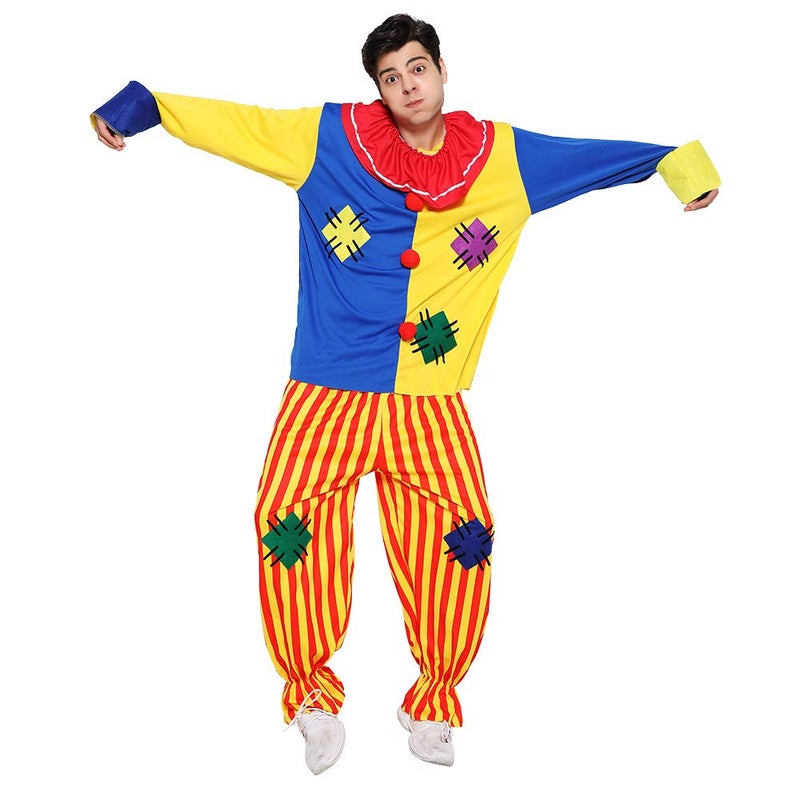 EraSpooky Adult Circus Clown Costume Colorful Suit Halloween Party Joker Role Play - Image 3
